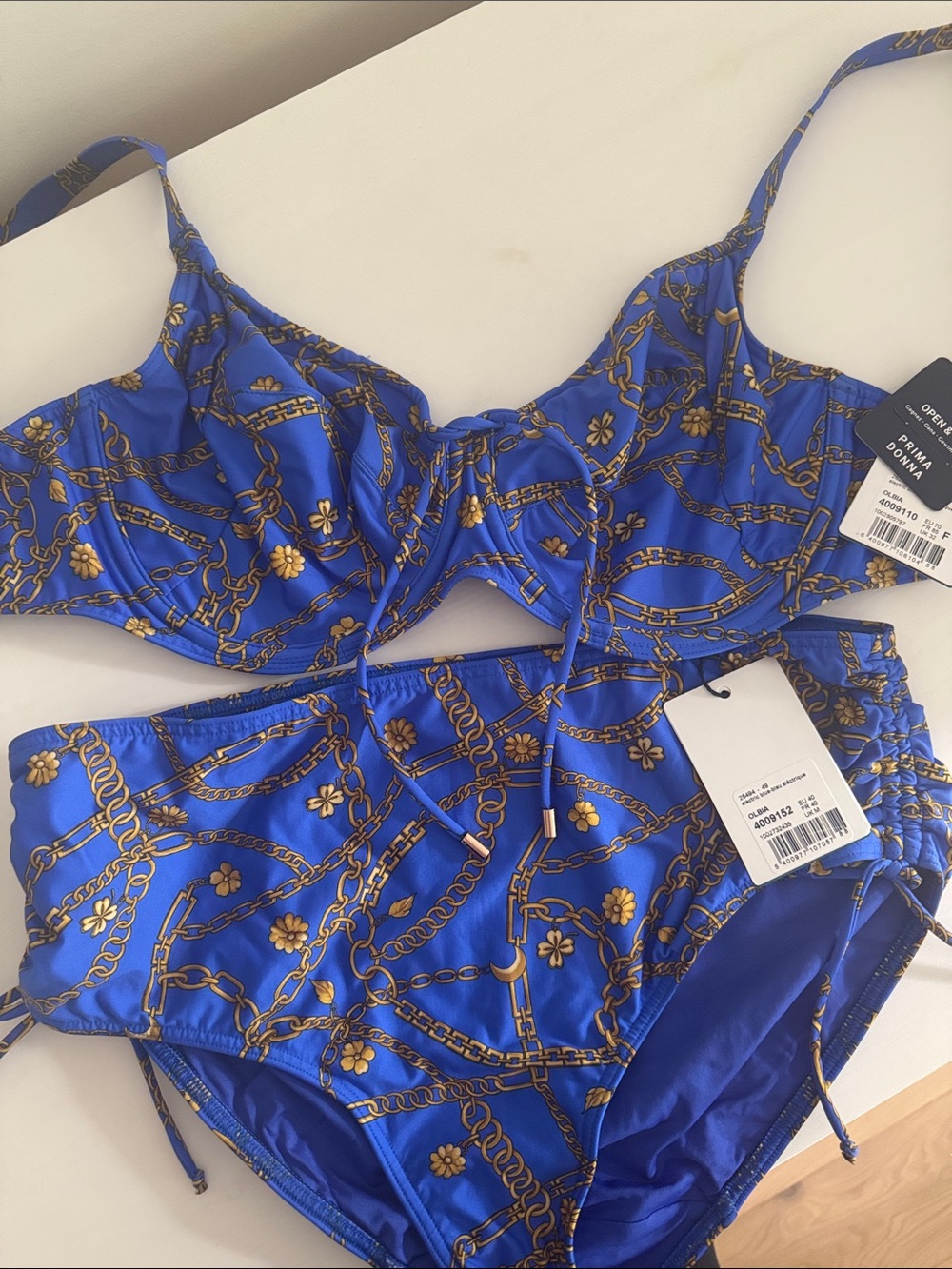 Prima Donna Royal Blue Chain & Floral High-Waist Bikini